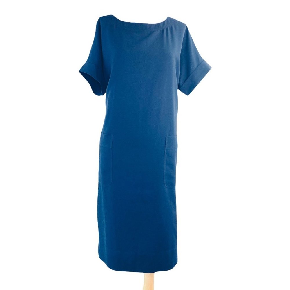 Aritzia Babaton Gerhard Shift Relaxed Fit Dress Navy Size Small Blue Ramie NWOT - Picture 3 of 10